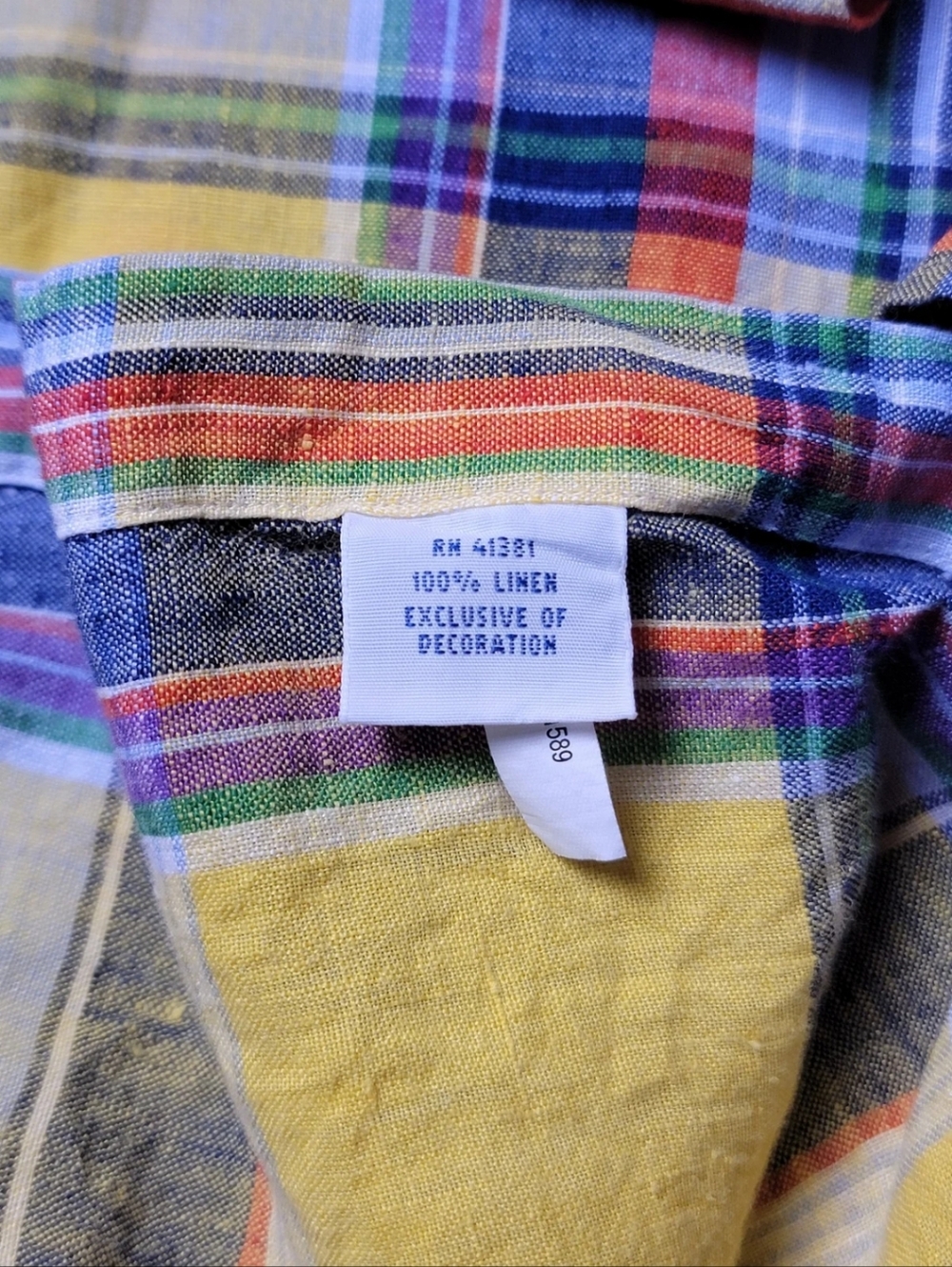 Ralph Lauren Yellow Madras Plaid 100% Linen Short Sleeve Button-Down Shirt XL - Picture 5 of 7